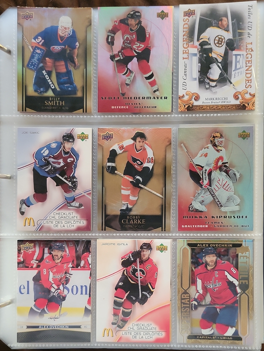 Hockey Card Binder Page – Assorted Upper Deck Cards